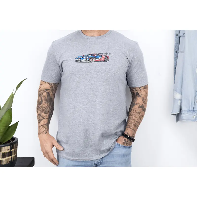 Sketch Art T-Shirt - 24H Of Le Mans (2019) Ford Gt #68 Sebastien Bourdais - Joey Hand - Dirk Muller - Unisex 1