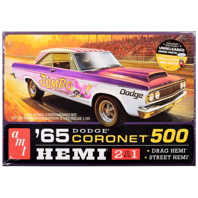 Skill 2 Model Kit 1965 Dodge Coronet 500 Hemi 2-In-1 Kit 1/25 Scale Model By Amt 1