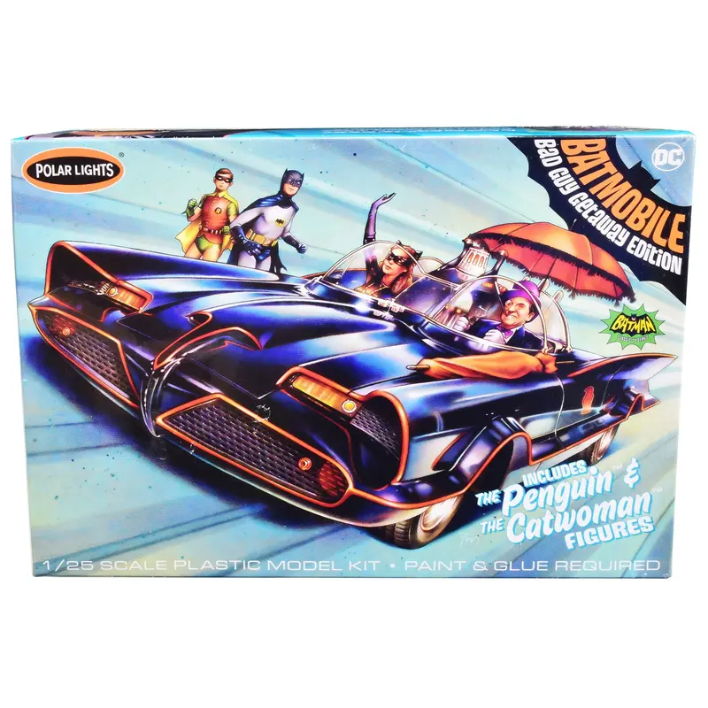 Skill 2 Model Kit 1966 Batmobile "Bad Guy Getaway Edition" With Penguin And Catwoman Figures "Batman" (1966-1968) Tv Series 1/25 Scale Model By Polar Lights 1