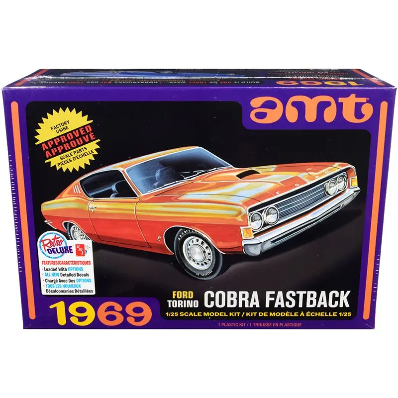 Skill 2 Model Kit 1969 Ford Torino Cobra Fastback 3-In-1 Kit 1/25 Scale Model By Amt 1
