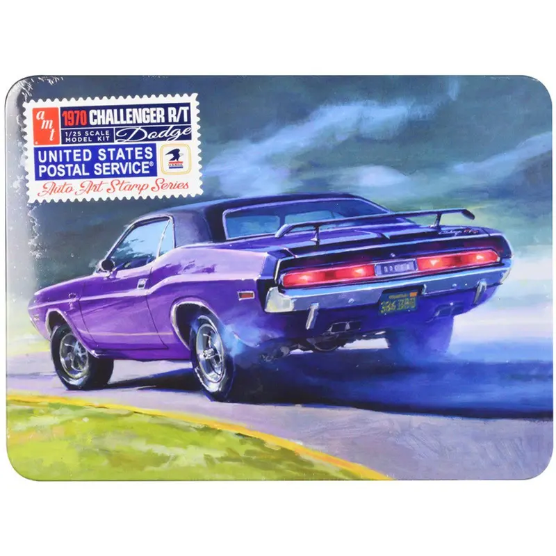 Skill 2 Model Kit 1970 Dodge Challenger R/T Usps (United States Postal Service) "Auto Art Stamp Series" 1/25 Scale Model By Amt 1