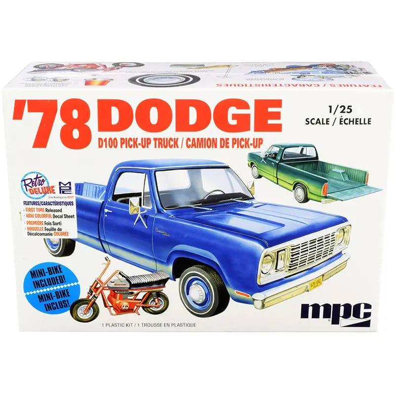 Skill 2 Model Kit 35.15Dodge D100 Pickup Truck With Mini Bike 1/25 Scale Model By Mpc 1