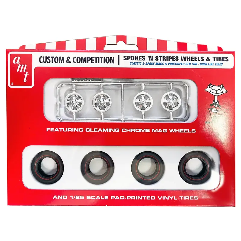 Skill 2 Model Kit "Spokes 'N Stripes" Wheels And Tires Set Of 4 Pieces 1/25 Scale Model By Amt 1