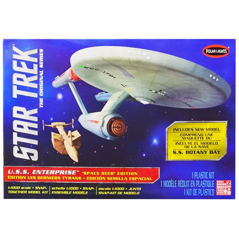 Skill 2 Model Kit Star Trek U.S.S. Enterprise And S.S. Botany Bay "The Original Series" "Space Seed" Edition Snap-Together 1/1000 Scale Model By Polar Lights 1