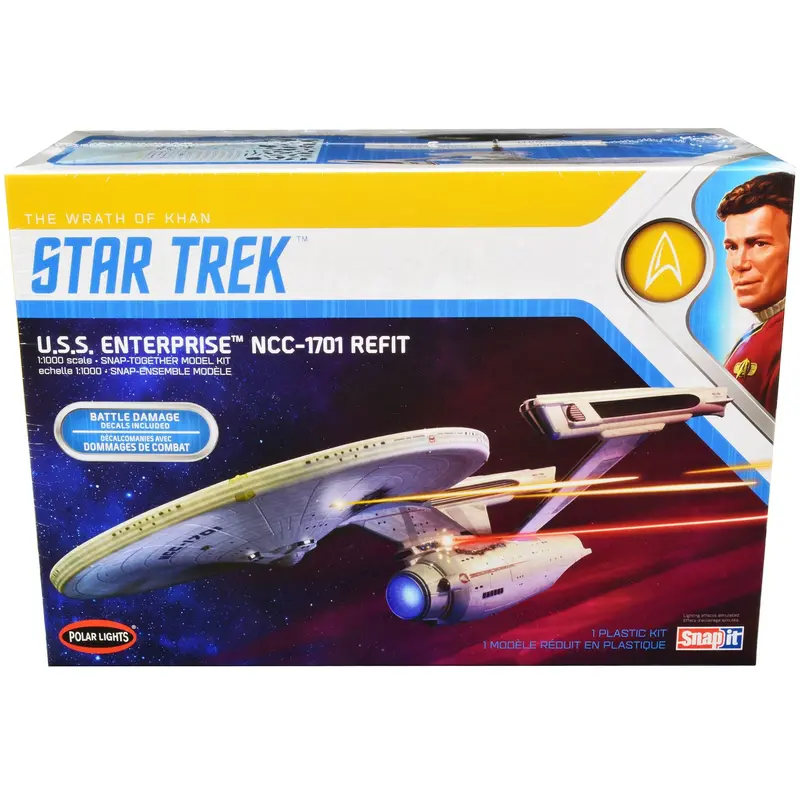 Skill 2 Snap Model Kit U.S.S. Enterprise Ncc-1701 Refit Spaceship "Star Trek Ii: The Wrath Of Khan" (1982) Movie 1/1000 Scale Model By Polar Lights 1