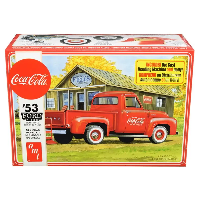 Skill 3 Model Kit 1953 Ford F-100 Pickup Truck "Coca-Cola" With Vending Machine And Dolly 1/25 Scale Model By Amt 1