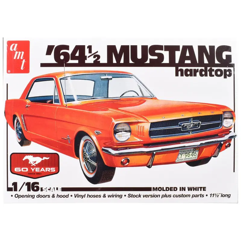 Skill 3 Model Kit 1964 1/2 Ford Mustang Coupe 60Th Anniversary 1/16 Scale Model By Amt 1