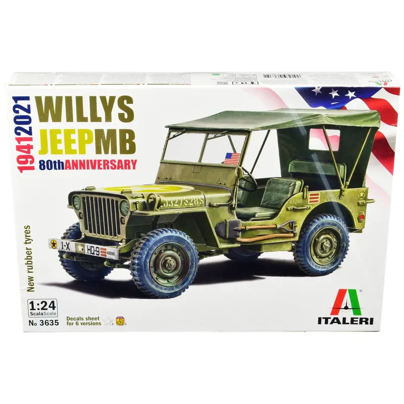 Skill 3 Model Kit Willys Jeep Mb 80Th Anniversary (1941-2021) 1/24 Scale Model By Italeri 1