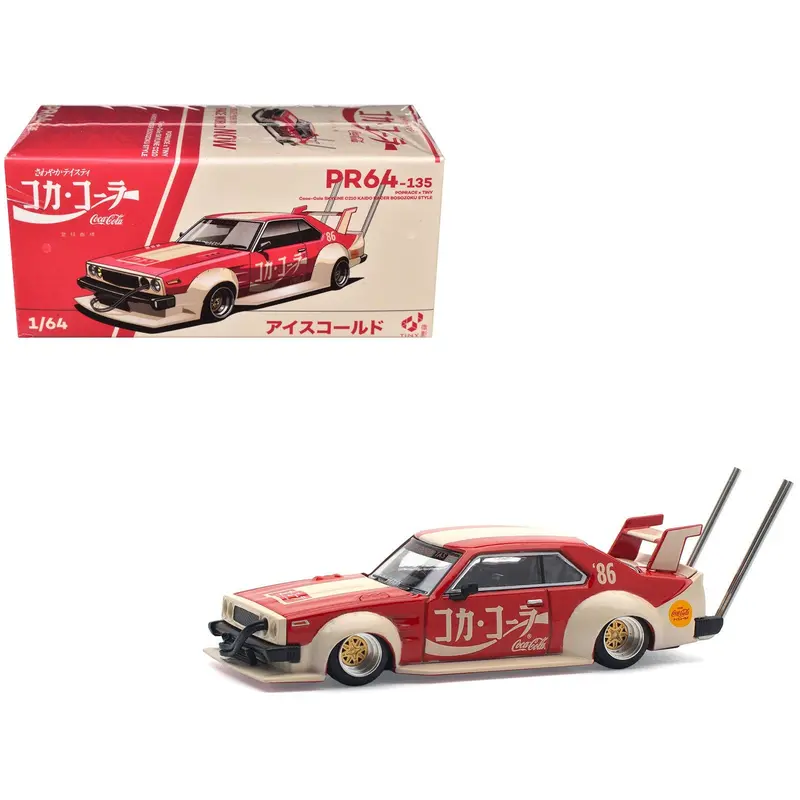Skyline Gt-R V8 Drift "Hakosuka" Rhd (Right Hand Drive) "Coca-Cola (Japan)" Red And Cream 1/64 Diecast Model Car By Pop Race 1