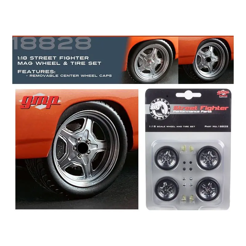 Street Fighter Mag Wheel And Tire Set Of 4 Pieces From "1970 Plymouth Roadrunner "The Hammer" "Fast & Furious" Movie 1/18 By Gmp 1