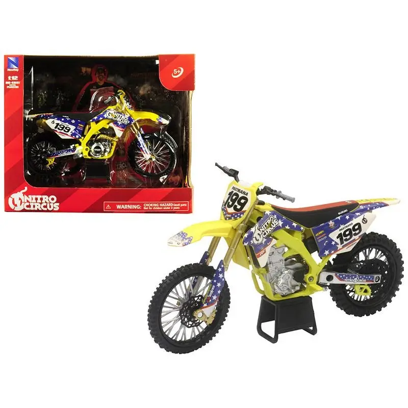 Suzuki Rmz450 Nitro Circus #199 Travis Pastrana Yellow/Blue 1/12 Diecast Motorcycle Model By New Ray 1