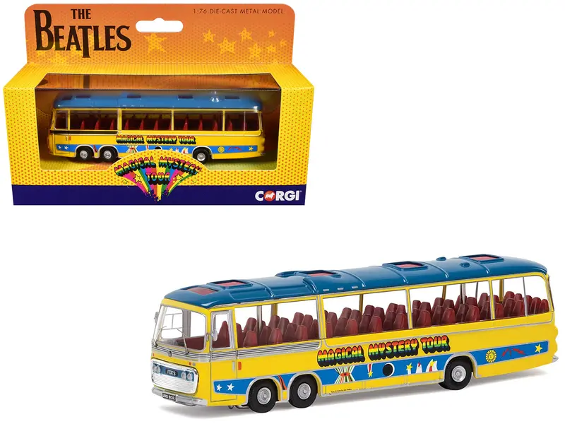 The Beatles "Magical Mystery Tour" Bus Yellow With Blue Top And Graphics Diecast Model Car By Corgi 1