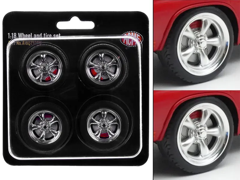 "Torque Thrust" Wheel And Tire Set Of 4 Pieces From "1967 Chevrolet C-10 Custom Pickup Truck" For 1/18 Scale Models By Acme 1