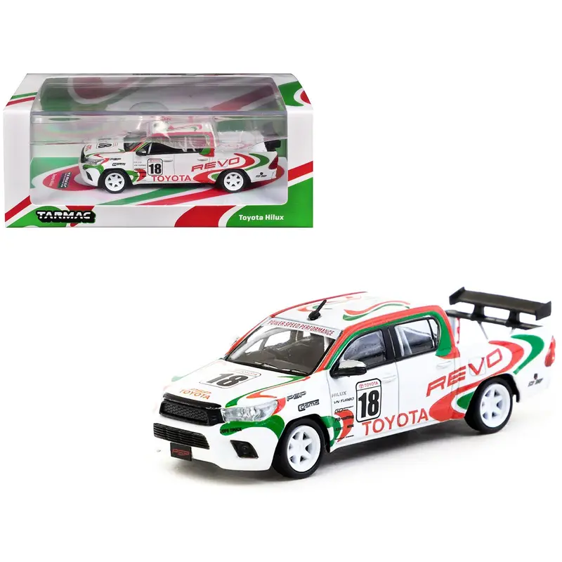 Toyota Hilux Pickup Truck Rhd (Right Hand Drive) #18 White With Red And Green Graphics "Hobby64" Series 1/64 Diecast Model Car By Tarmac Works 1