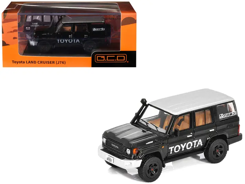 Toyota Land Cruiser (J76) Black With Silver Metallic Top 1/64 Diecast Model Car By Gcd 1
