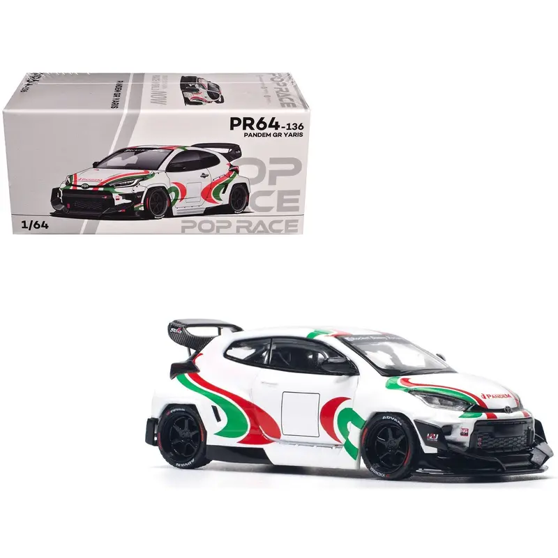 Toyota Pandem Gr Yaris Rhd (Right Hand Drive) "Rally Livery" White With Red And Green Graphics 1/64 Diecast Model Car By Pop Race 1