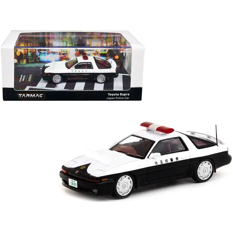 Toyota Supra Rhd (Right Hand Drive) Black And White "Japan Police Car" "Road64" Series 1/64 Diecast Model Car By Tarmac Works 1