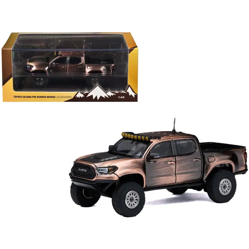Toyota Tacoma Pre-Runner Pickup Truck Brushed Bronze Metallic With Carbon Hood 1/64 Diecast Model Car By Gcd 1