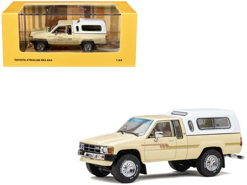 Toyota Xtracab Sr5 4X4 Pickup Truck Beige With White Camper Shell "Diecasttalk Exclusive" Limited Edition To 1008 Pieces Worldwide 1/64 Diecast Model Car By Gcd 1