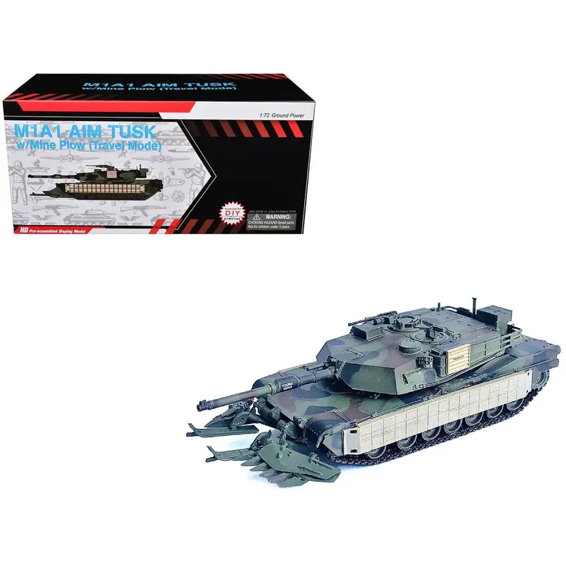 United States M1a1 Aim Tusk (Tank Urban Survival Kit) With Mine Plow (Travel Mode) "United States Marine Corps 8Th Tank Battalion Ii Med Iraq" (2003) Green Camouflage "Neo Dragon Armor" Series 1/72 Plastic Model By Dragon Models 1