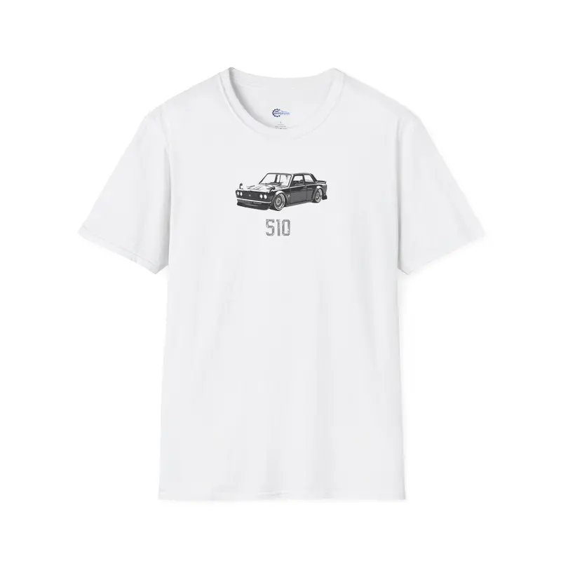 Vintage Sketch Art 1973 Black Datsun 510 T-Shirt, Jdm Retro Car Tee, Classic With Model Designation 7