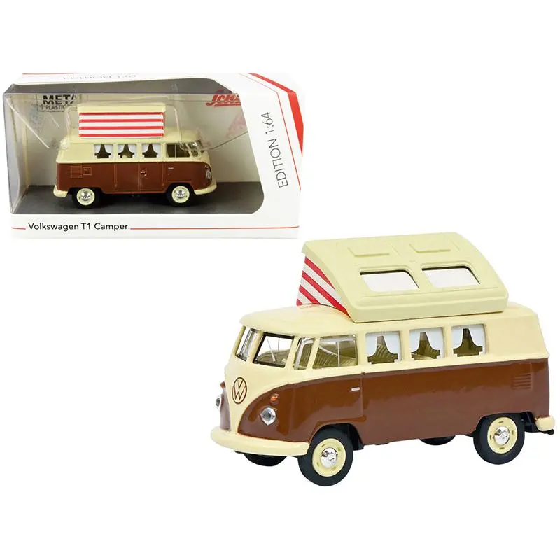 Volkswagen T1 Camper Bus With Pop-Top Roof Brown And Cream 1/64 Diecast Model By Schuco 1