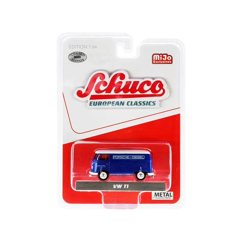 Volkswagen T1 Panel Bus "Porsche Diesel" Blue With White Top "European Classics" Series Limited Edition To 3600 Pieces Worldwide 1/64 Diecast Model By Schuco 1