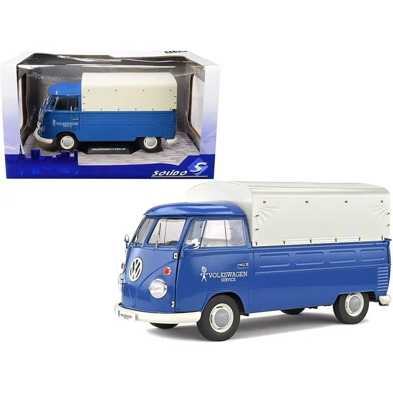Volkswagen T1 Pickup Truck Blue With Canopy "Volkswagen Service" 1/18 Diecast Model Car By Solido 1