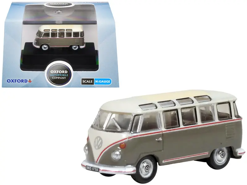 Volkswagen T1 Samba Bus Mouse Grey And Pearl White With Red Stripes 1/148 (N) Scale Diecast Model Car By Oxford Diecast 1
