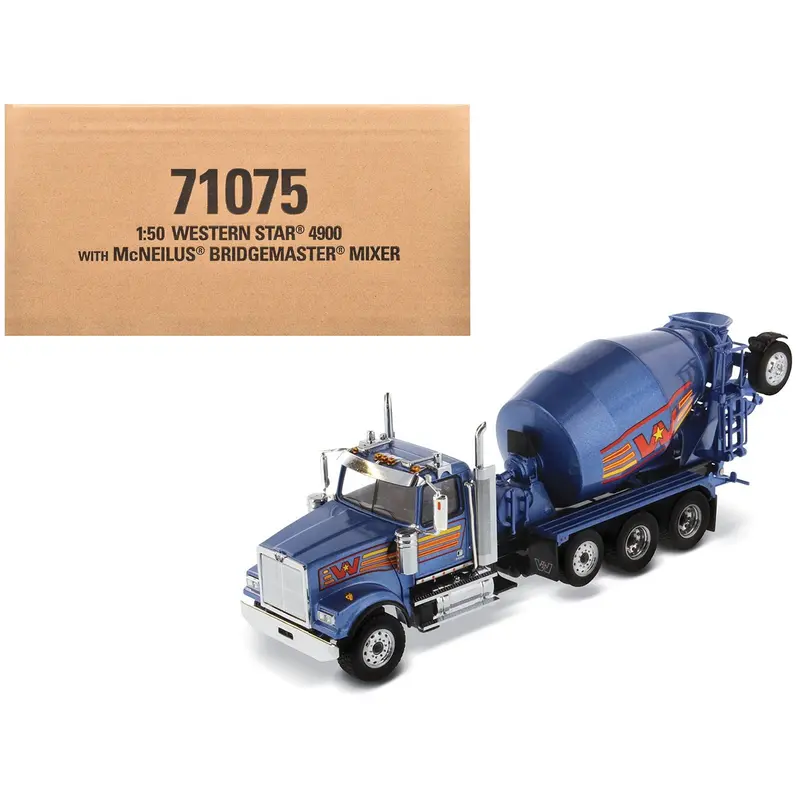 Western Star 4900 With Bridgemaster Mcneilus Mixer Blue Metallic "Transport Series" 1/50 Diecast Model By Diecast Masters 1