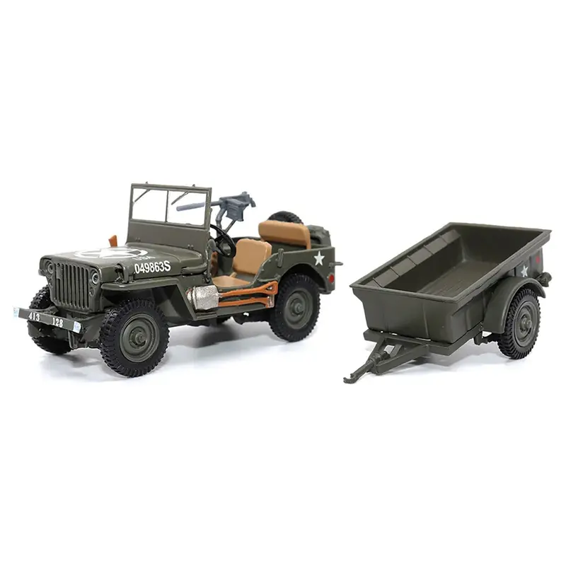 Willys Jeep 1/4-Ton Utility Truck Olive Drab With Trailer "United States Army" 1/43 Diecast Model By Militaria Die Cast 1