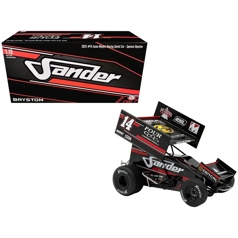 Winged Sprint Car #14 Spencer Bayston "Four Cccc's Construction - Sander" Jason Meyers Racing (2025) 1/18 Diecast Model Car By Acme 1