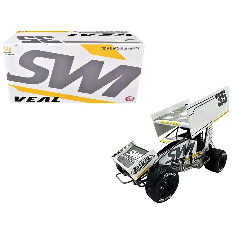 Winged Sprint Car #35 Jamie Veal "Swi Earthworks" White (2025) 1/18 Diecast Model Car By Acme 1
