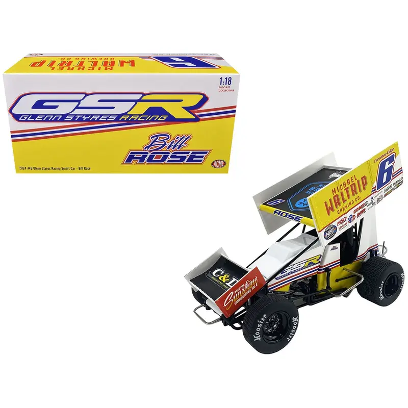 Winged Sprint Car #6 Bill Rose "Michael Waltrip Brewing Co." Glenn Styres Racing "World Of Outlaws" (2024) 1/18 Diecast Model Car By Acme 1