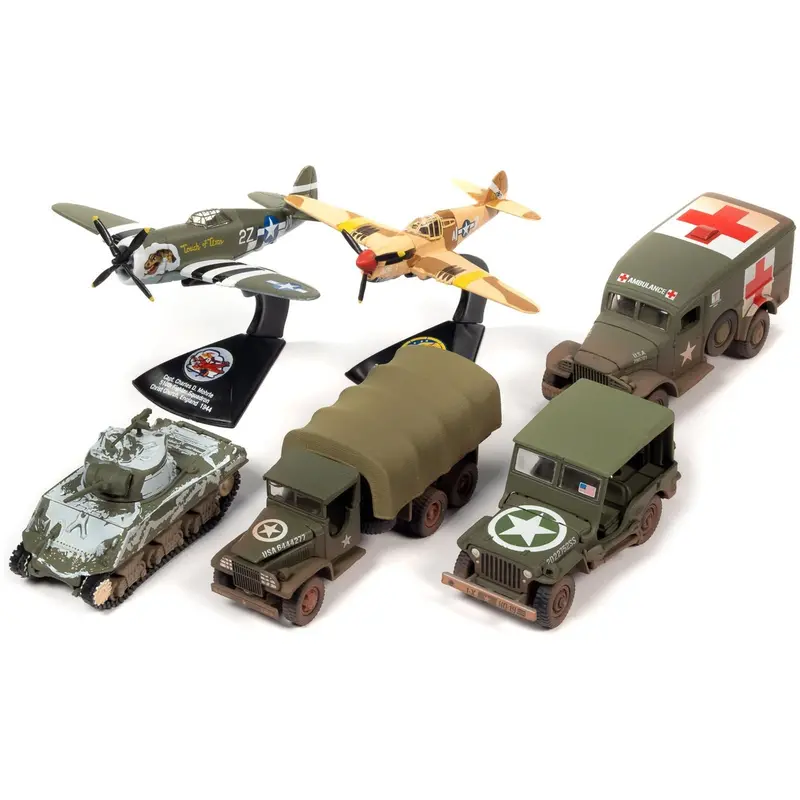 "Wwii Warriors: European Theater" Military 2022 Set B Of 6 Pieces Release 2 Limited Edition To 2000 Pieces Worldwide Diecast Model Cars By Johnny Lightning 1
