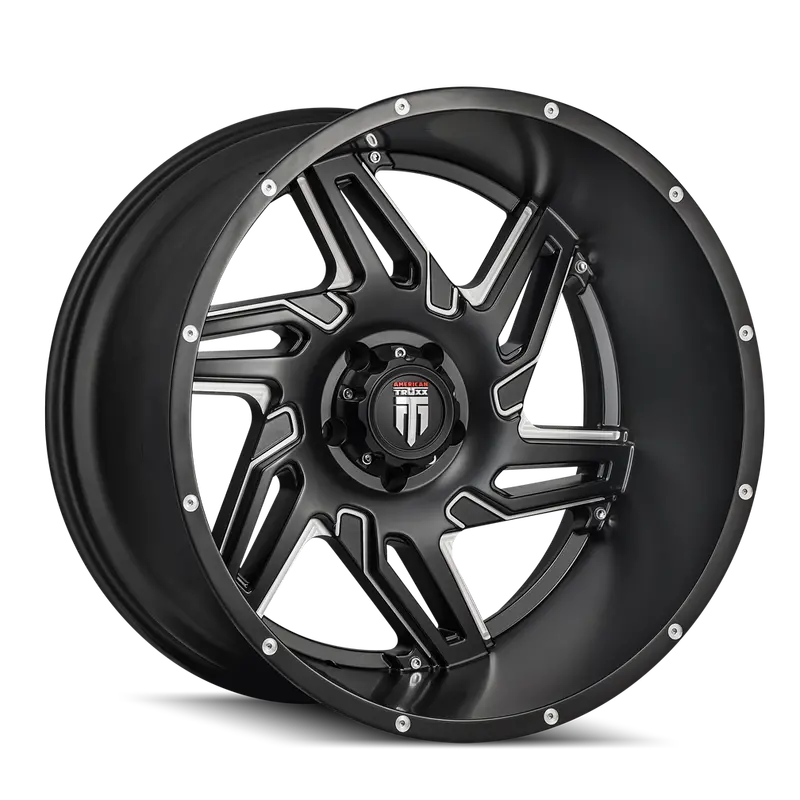 American Truxx At186-24473M-76 Black And Milled 24X14 Inch Off-Road Trailer Spur Wheels, 5X127 Bolt Pattern, -76Mm Offset 1