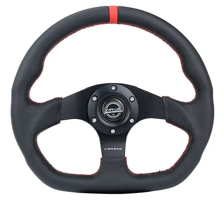 Nrg Innovation Rst-024Mb-R-Rd Flat-Bottom Steering Wheel – 320Mm Diameter, Black Leather With Red Accents 1