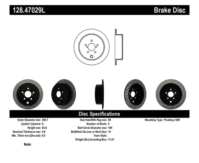 Stoptech 128.47029L Cross-Drilled Rear Left Brake Rotor – Sport Series, Enhanced Cooling & Bite 1